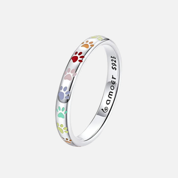 Sterling silver ring with paw print design