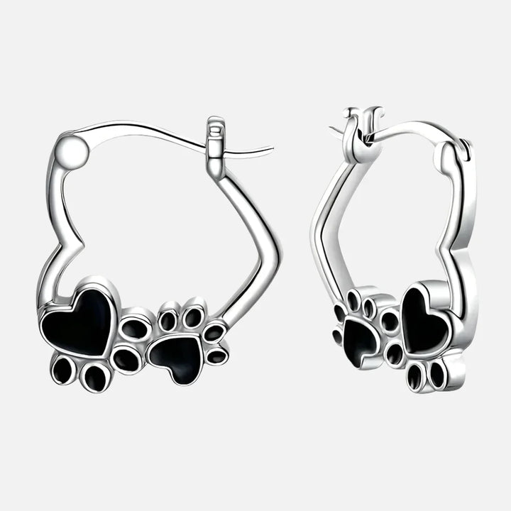 Huggie Earrings with Heart and Black Enamel