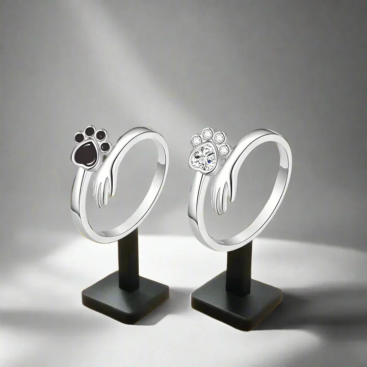 Adjustable Sterling Silver 925 Ring – Design with Handprint and Paw Print