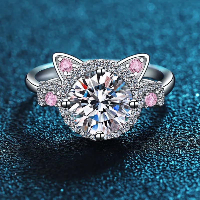 Adjustable Cat Ear Ring with Zirconia