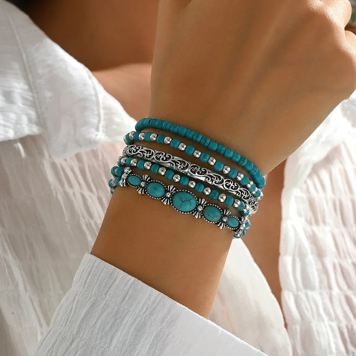 Bohemian Turquoise Beaded Bracelet Set