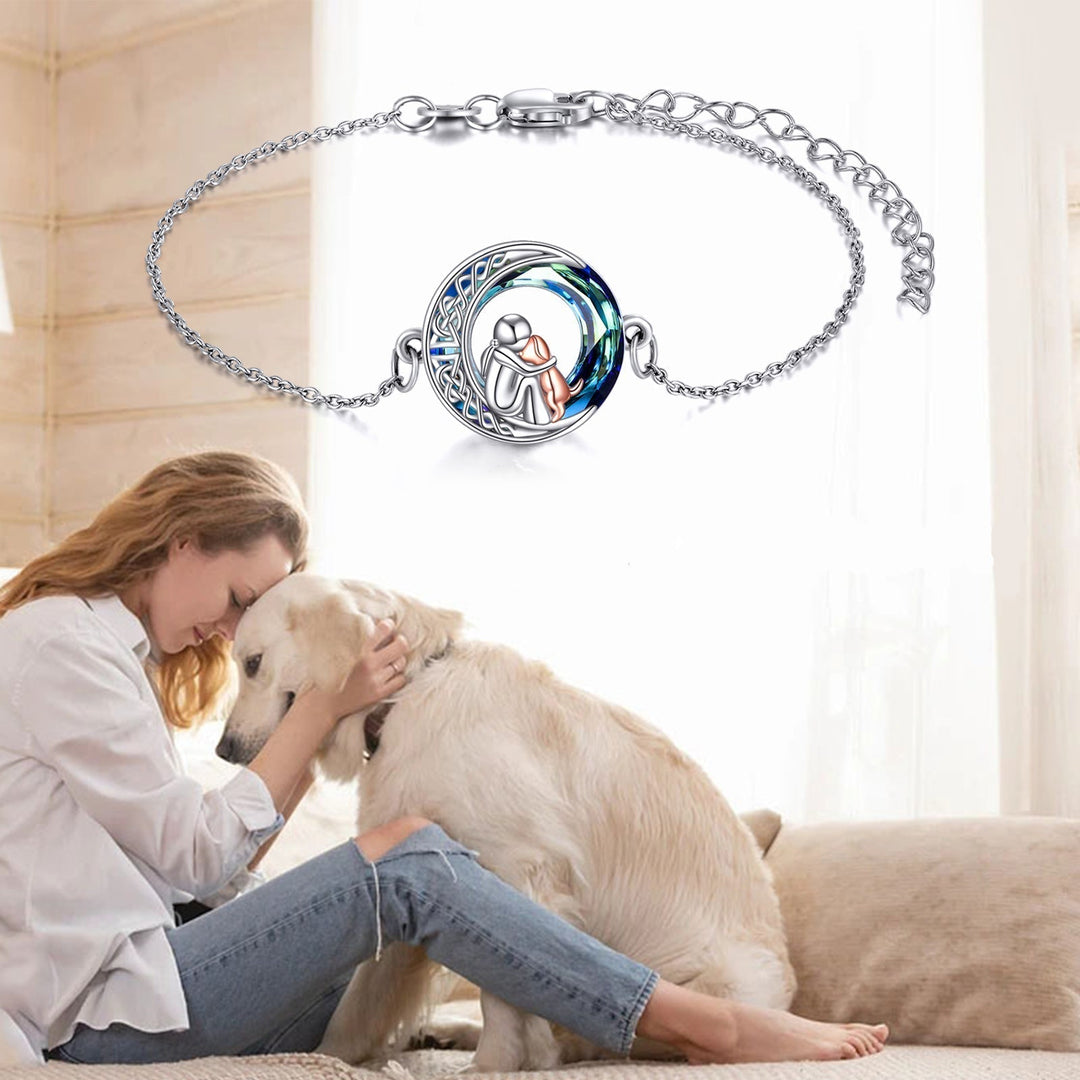 Adjustable bracelet with dog-shaped charm in sterling silver