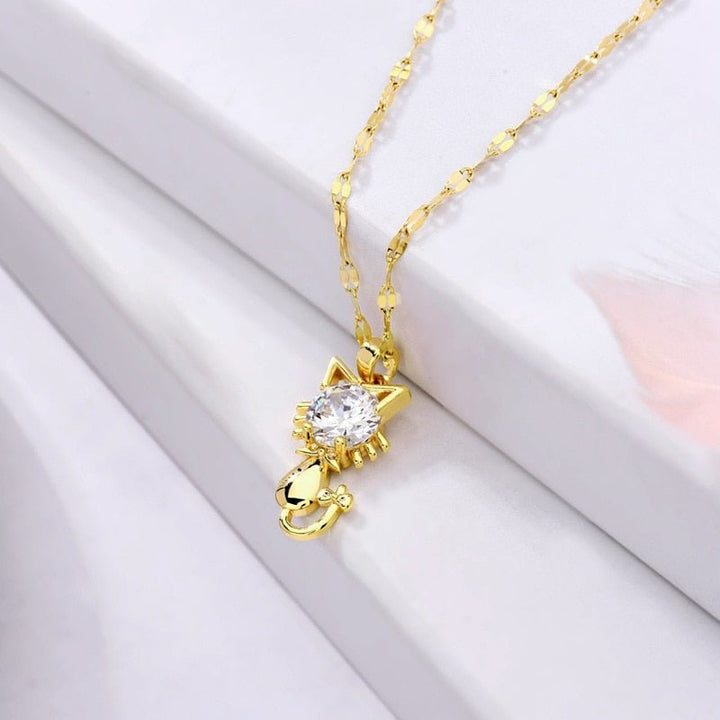 Gold-Plated Cat Necklace with Zirconia