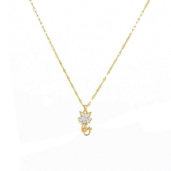 Gold-Plated Cat Necklace with Zirconia