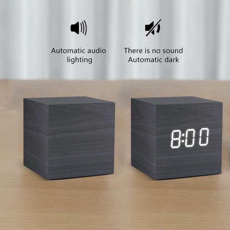 Wooden Block LED Alarm Clock