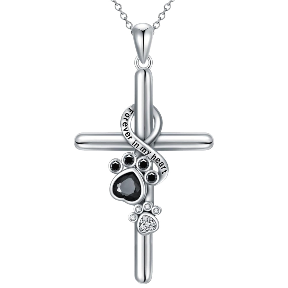 Necklace with paw and cross pendant in silver