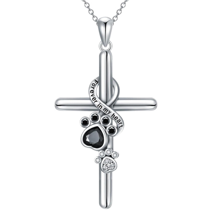 Necklace with paw and cross pendant in silver